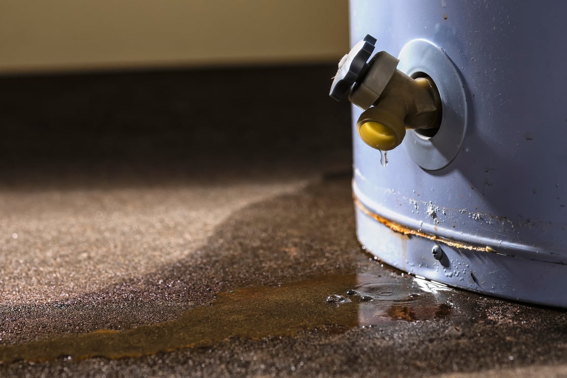 A leaking faucet on a domestic water heater